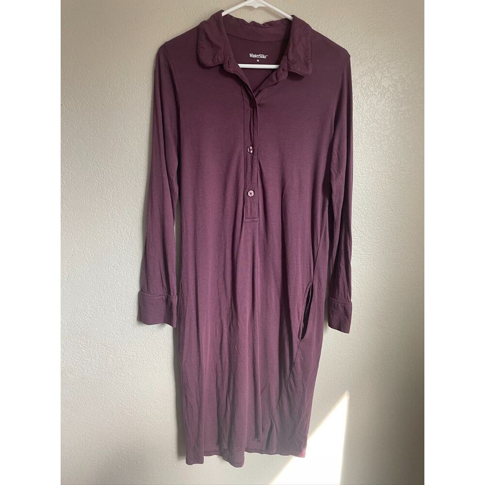 Wintersilks Dress Womens Medium Purple‎ T-Shirt Long Sleeve Casual Pockets Modal